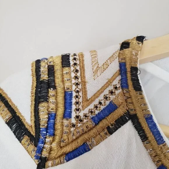 Del Lago Medium NWT Beige Long Sleeve Boho Beaded Embroidered Cropped Jacket - Picture 8 of 15